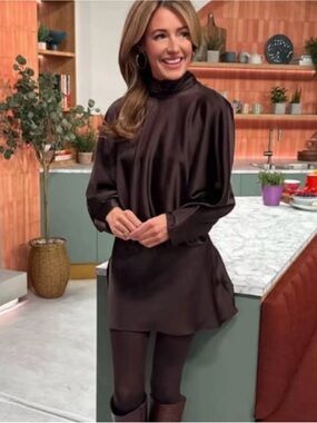 Zara Chocolate Brown Satin Midi Dress